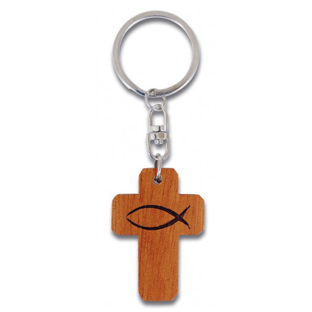 Porte-clés Croix en bois Ichthus – 72531 - Uljo