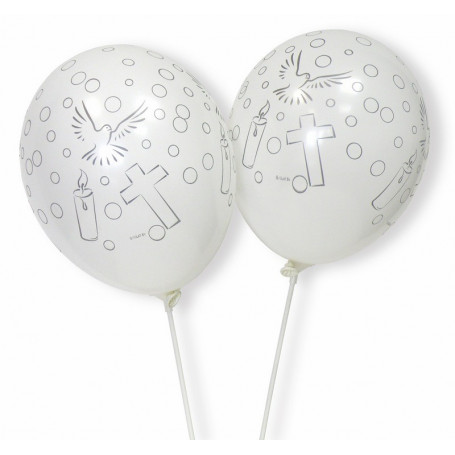 Ballons blancs croix bougie colombe 8pc - 71313