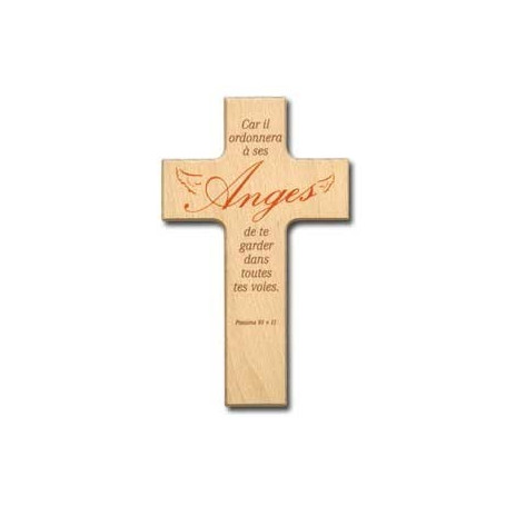 Croix en bois Car il ordonnera à ses anges  9x15cm– 72574