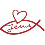 Autocollant Ichthus Jésus et coeur rouge 8,5cm - 71684