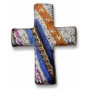 Croix en stéatite fait main bleu orange et blanc 4,5x5,5 cm - 72483