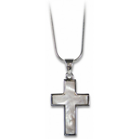 Pendentif croix et nacre avec chaine 45 cm – 75300 - Uljo