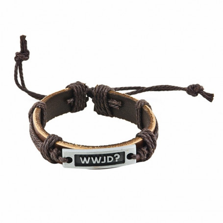 Bracelet en cuir brun avec plaque métal WWJD - 6055 - Praisent