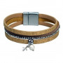 Bracelet 3 bandes simili cuir pendentif croix et perle - doré/beige - 752669 - Uljo