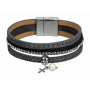 Bracelet 3 bandes simili cuir pendentif croix et perle - argenté/gris - 752660 - Uljo