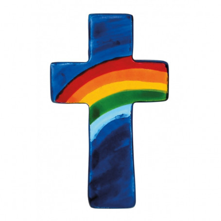 Mini croix Arc-en-ciel en stéatite bleue 2,5x4cm - 724802