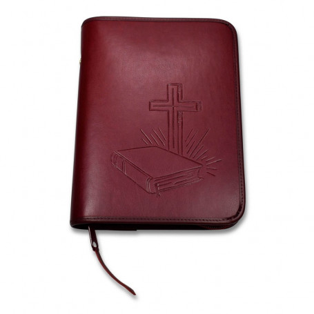 Housse de Bible en similicuir motif Croix/Bible embossé Bordeaux - Petite