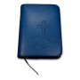 Housse de Bible en similicuir motif Croix/Bible embossé Bleu - Moyen