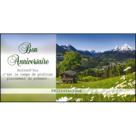 Carte double Panoramique Anniversaire Chalet montagne - Feuillet séparé Psaume 118.24