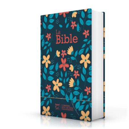 Bible Segond 21 compacte toilée matelassée motif fleuris fond bleu - Premium Style