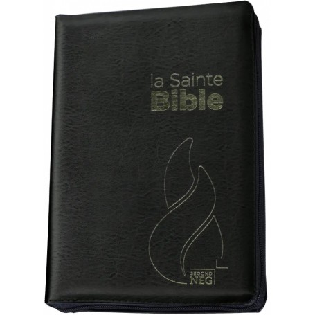 Bible NEG compact fibrocuir noir onglets tranche or fermeture éclair - SG11291