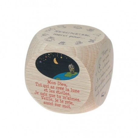 Mini dé en bois Prières du soir - 72558 - 5x5 cm - Uljo